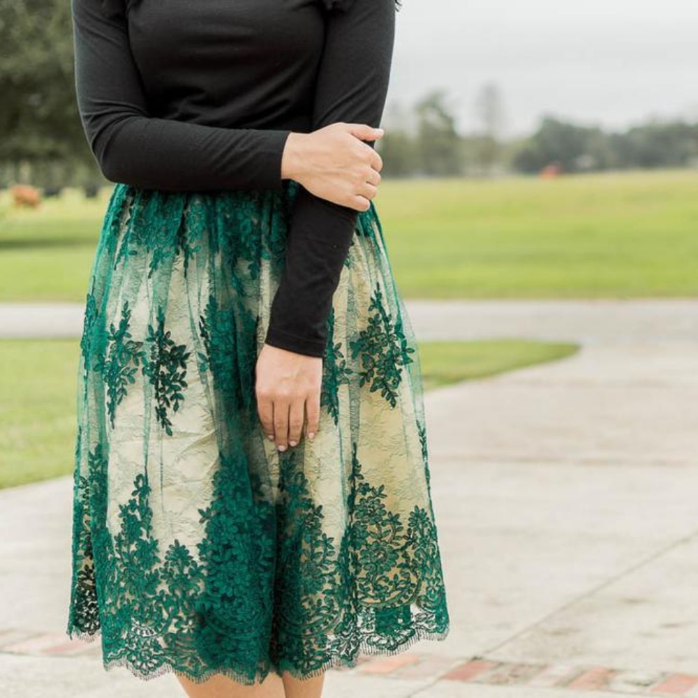 Embroidered Overlay Midi Skirt